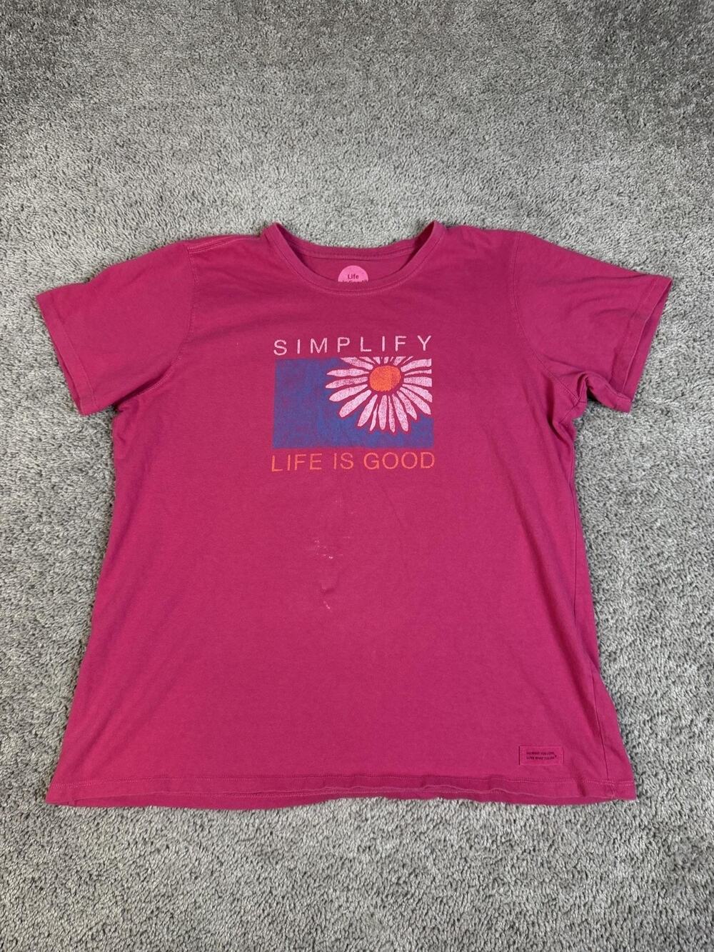 Life Is Good Shirt Womens XL Pink Simplify Daisy Flower Cotton Jersey Casual